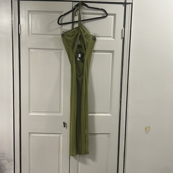 Olive green sheer halter dress - Picture 4 of 8